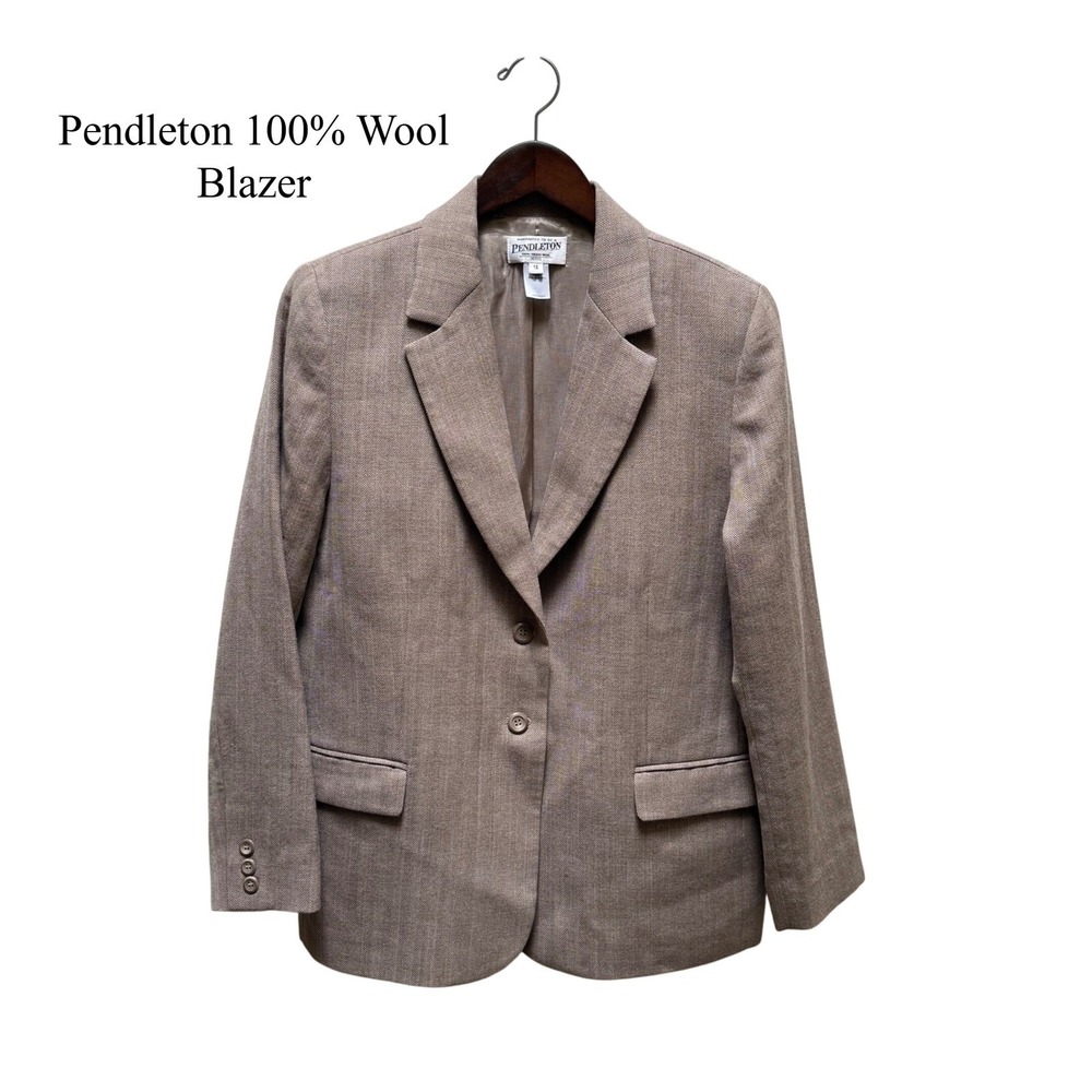 Pendleton 100% Wool Herringbone Blazer Petite Size 14 Vintage‎ Style